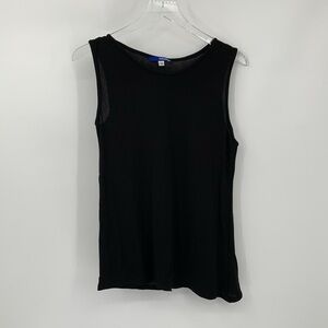 Heikejarick jersey knit top tank shirt blouse black asymmetric diagonal hem 12 L
